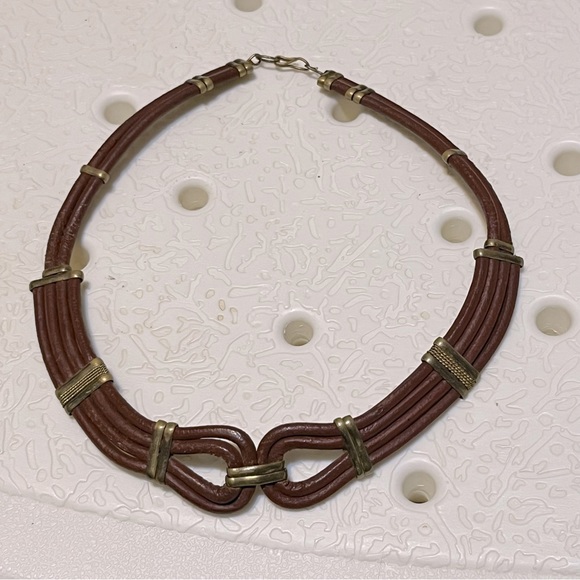 Brown cord and brass choker - Picture 2 of 4